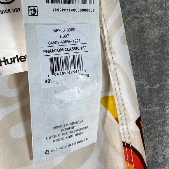 Hurley Men's Barely Bone Printed Phantom Classic Pull-On Board Shorts SZ 40 - Picture 13 of 13